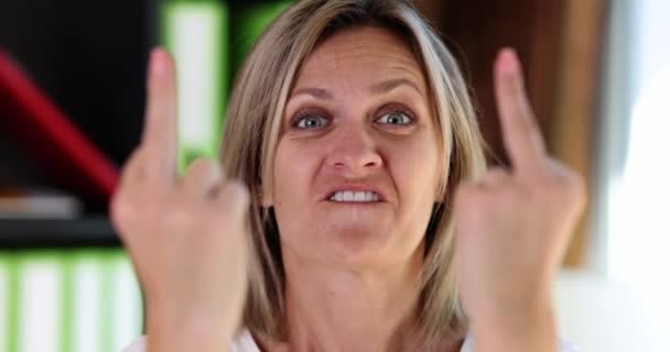 Portrait Angry Aggressive Woman Showing Fuck You Gesture Indecent Negative — Wideo stockowe