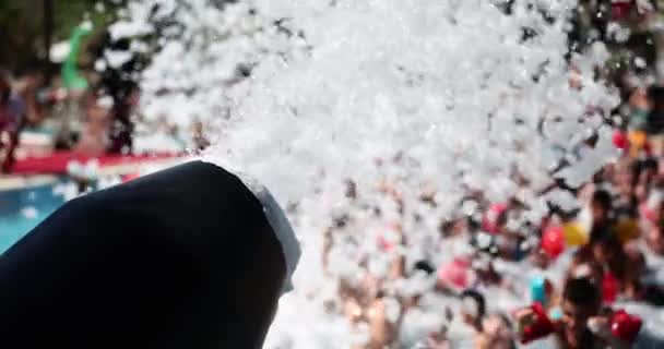 Foam Party Black Foam Cannon Background Tourists Summer Party Fun — Stock video