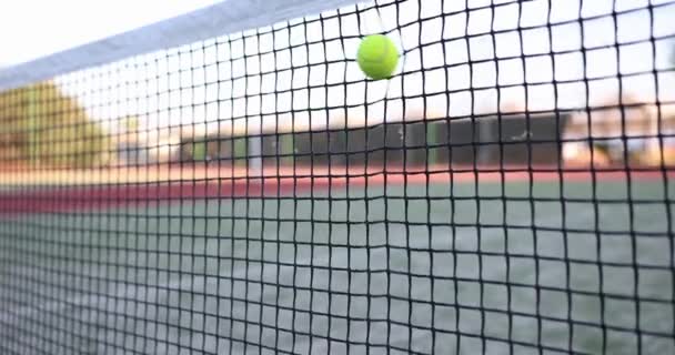 Tennis Ball Hits Tennis Net Tennis Court Tennis Training — Stockvideo