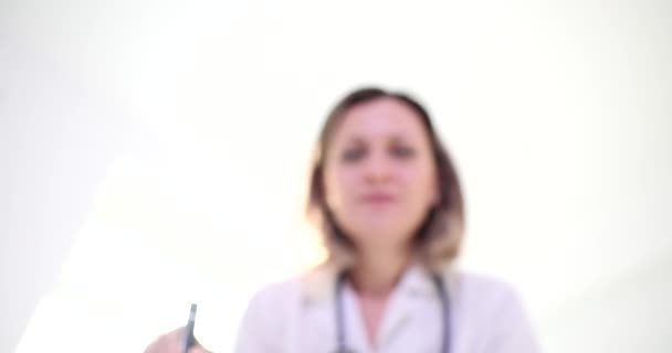 Portrait Doctor Shines Medical Flashlight Patient Eyes Closeup Diagnosis Treatment — Vídeos de Stock