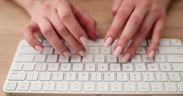 Woman Elegant Hands Computer Keyboard Typing Text Remote Work Telework — Stockvideo