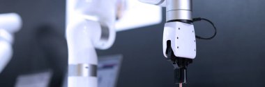 Sanayi ve üretim hattı için robot kolu. Endüstriyel robotlar manipülatörler ve yeni teknolojiler
