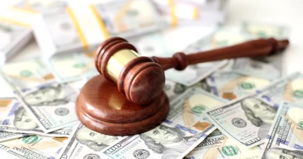 Giudice Gavel Molti Dollari Affari Corruzione Finanziaria Crimini Finanziari Responsabilità — Video Stock