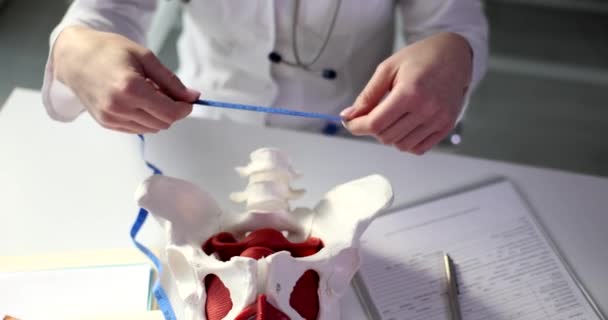Gynecologist Measures Pelvic Bones Tape Pelvic Planes Dimensions Pregnancy — Stock Video