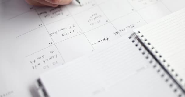 Mujer Negocios Comprueba Planificador Toma Notas Organizador Calendario Eventos Planificación — Vídeo de stock