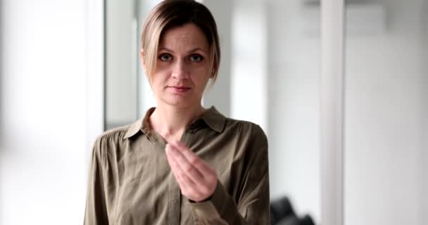 Affärskvinna Ber Kontant Hand Gest Koncept Mutor Och Korruption Verksamheten — Stockvideo