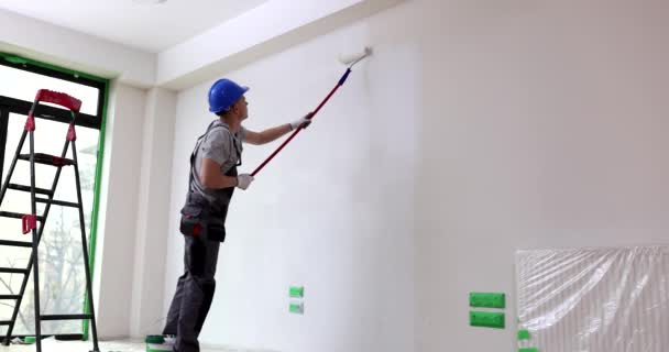 Pintura Mural Con Rodillo Obra Servicios Calidad Trabajos Pintura Enlucido — Vídeos de Stock