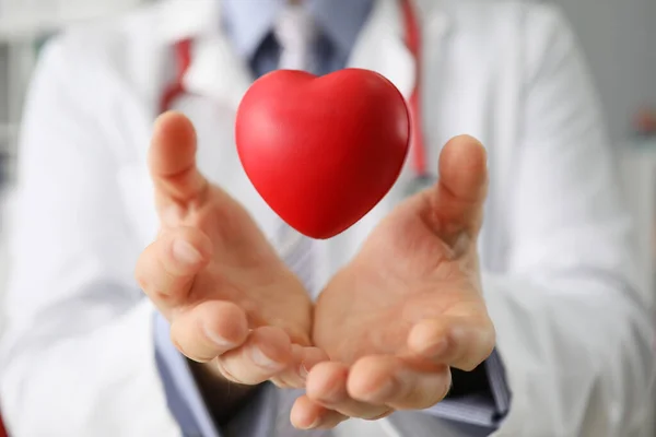Medical Insurance Healthcare Concept Doctor Holding Heart Diagnosis Treatment Cardiovascular — Stock Photo, Image