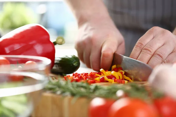 Cozinhe Cortes Uma Salada Legumes Frescos Benefícios Conceito Estilo Vida — Fotografia de Stock