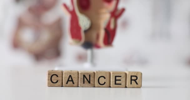 木方块上的卵巢癌背景是直肠4K膜解剖模型 直肠癌和大肠癌的诊断与治疗 — 图库视频影像