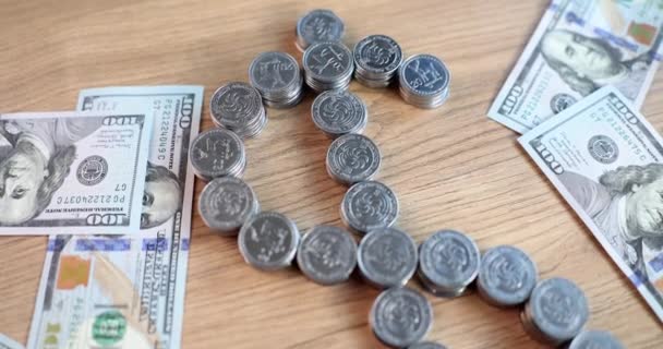 Ett Dollartecken Består Mynt Närbild Ovan Valutatransaktioner Bankvinst Kontanter — Stockvideo