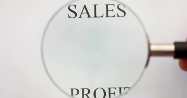 Words Sales Profit Success Magnifying Glass Closeup Movie Successful Business — Stock Video