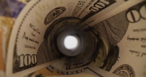 Notas Dólar Rolou Tubo Closeup Filme Conceito Falência — Vídeo de Stock