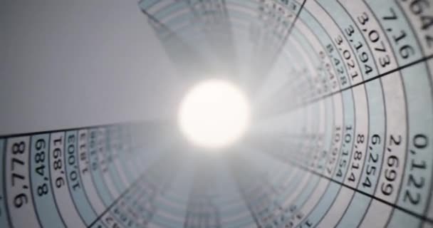 Kağıt Masadaki Numaralar Sütunlar Sıralar Parlak Işık Mali Göstergeleri — Stok video
