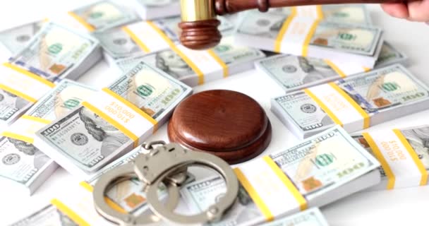 Handcuffed Background Dollar Bills Judge Issues Verdict Financial Crime Tax — Stock Video
