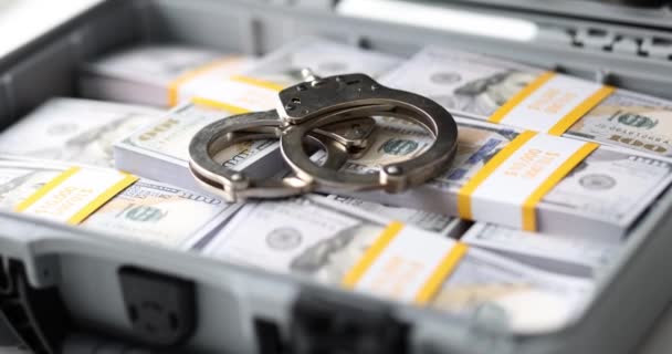 Handcuffs Stacks Dollar Bills Briefcase Tax Offenses Global Sanctions — Stock Video