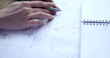 İş kadını el yazısı yazıyor ya da kağıt planlamacılığında yapılacaklar listesi hazırlıyor ve işleri yönetiyor. Seo zamanlamayı optimize eder ve masaüstüne oturur