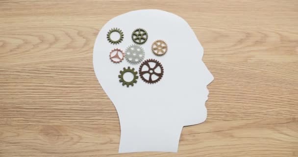 Engranajes Cerebrales Cabeza Papel Proceso Pensamiento Cerebro Concepto Atención Plena — Vídeo de stock