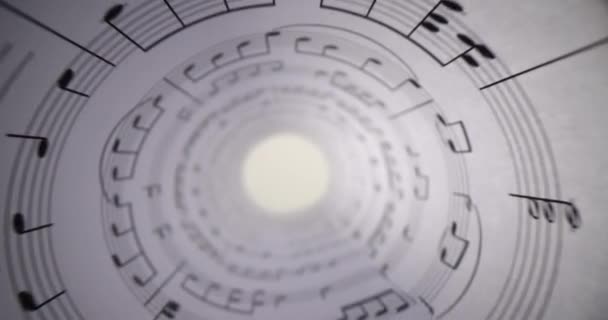 Фон Музыкальные Ноты Яркий Свет Трубе Изучение Основ Музыкальной Нотации — стоковое видео