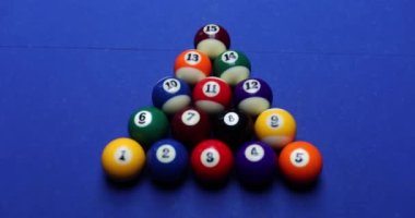 Masadaki bilardo topları üçgen şeklinde. Renkli bilardo topları