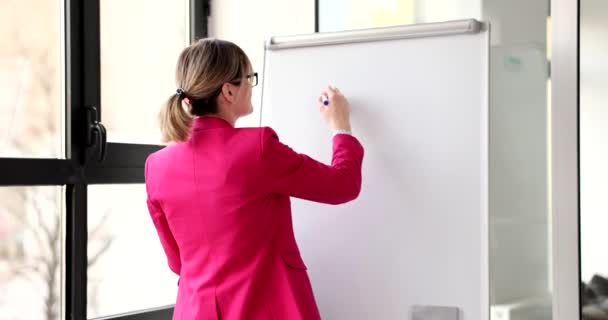 ホワイトボード上のビジネス女性は 質問マーク スローモーションを描画します 質問と答えの概念 — ストック動画
