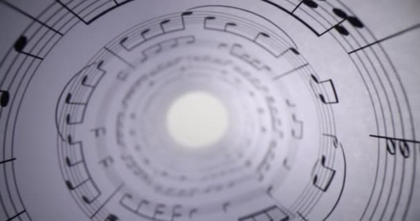 Белая Бумага Музыкальными Нотами Свернута Заднем Плане Крупным Планом Концепция — стоковое видео