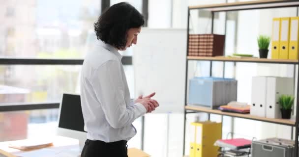 Thoughtful Doubtful Businessman Tense Thinking Walks Office Intern Makes Difficult — Stock Video