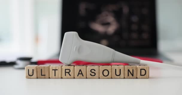 Sensor Para Ultrasonido Órganos Internos Clínica Departamento Diagnóstico Por Ultrasonido — Vídeo de stock