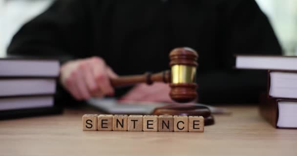 Phrase Cubes Judge Courtroom Closeup Court Decision Settlement Agreement Concept — Stock Video