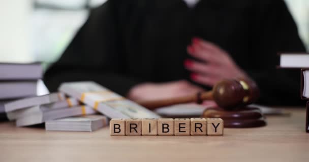 Bribery Lot Money Judge Gavel Courtroom Closeup Corrupt Officials Judicial — Stock Video
