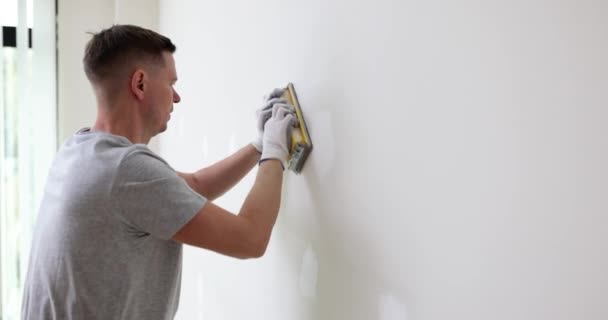Worker Plastering Wall Painting Wall Repair Repair — Stock Video