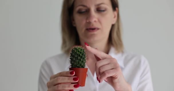 Pizzico Cactus Verde Spinoso Mano Colpo Doloroso Cactus — Video Stock