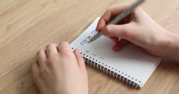 Person Has Doubts Considers Writing New Starting List Diary Apathy — Stock Video