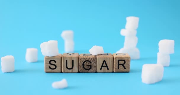 Palavras Açúcar Fundo Açúcar Cúbico Danos Benefícios Para Saúde Açúcar — Vídeo de Stock