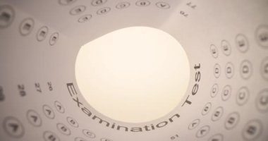 Test kağıdında IQ cevap seçenekleri test tüpüne sarılı. Zekanı test et ve test et.