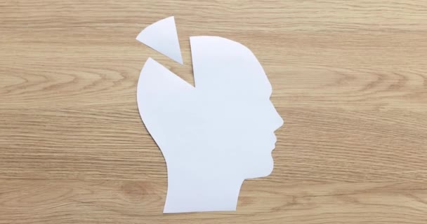 Quebra Cabeça Branco Forma Cérebro Peça Falta Quebra Cabeça Cérebro — Vídeo de Stock