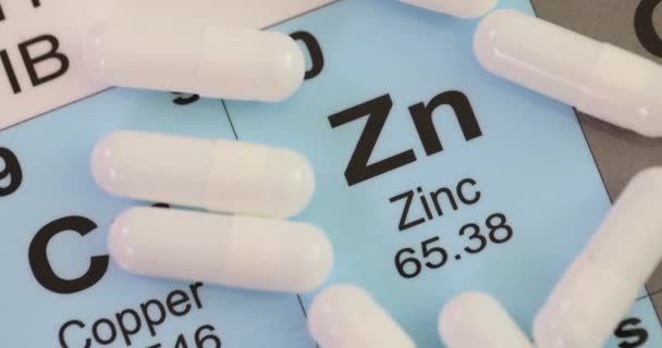 Elemento Hemical Zinco Com Comprimidos Brancos Close Benefícios Zinco Para — Vídeo de Stock
