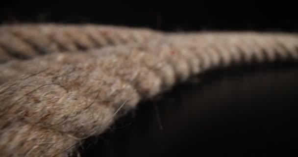 Siyah Arka Planda Deniz Ipine Yakın Çekim Kıvrık Örgülü — Stok video