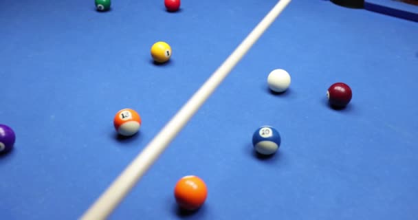 Billiards Player Moves White Ball Table Cue Stick Billiards Game — Stock Video
