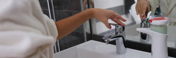 Woman Hands Tap Washing Hands Personal Hygiene Hand Washing — Stock Fotó