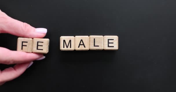 나무로 입방체에 글자를 단어를 남성에서 여성으로 바꾸었다 — 비디오