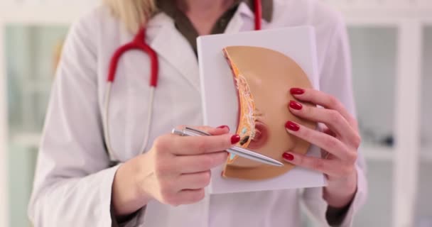 Doktor Göğüs Hastalığını Anatomik Göğüs Modelini Kullanarak Gösteriyor Açıklıyor Göğüs — Stok video