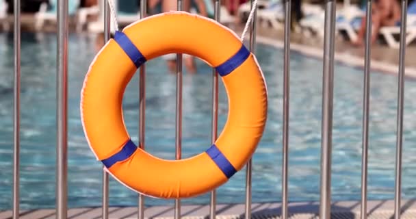 Red Lifebuoy Swimming Pool Tourists Safety Pool Sea — Stock Video