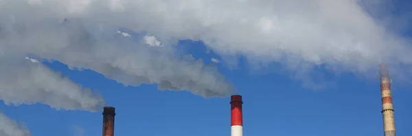 Three Pipes Thermal Power Plant Steam Smoke Blue Sky Heating — Stock Fotó