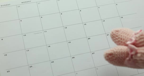 Valgt Betalingsdato Kalender Detaljer Babyrosa Sko Planlegging Barns Fødsel – stockvideo