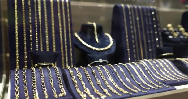 Expensive Jewelry Counter Jewelry Store Various Diamonds Sapphires Gold Earrings — Stock Video