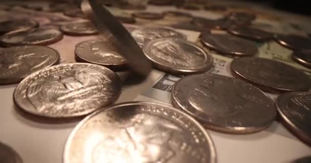Americké Bankovky Mince Které Mají Být Použity Jako Pozadí Neplatný — Stock video