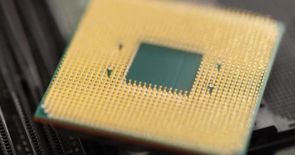 Processador Computador Componente Dourado Filme Câmera Lenta Conceito Engenharia Informática — Vídeo de Stock