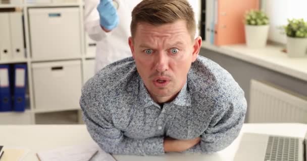 Doctor Proctologist Putting Sterile Gloves Examining Patient Rectum Movie Diagnosis — Stock Video