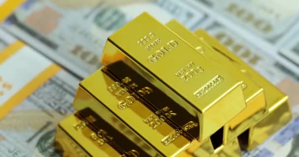 100 Dolarová Bankovka Zlatými Cihlami Investice Úspory Bohatství — Stock video